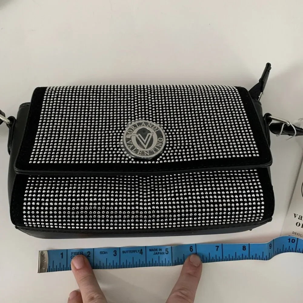 NEW Valentino Orlandi Studded Crossbody Bag MSRP $199 NWT Black Bling Rhinestone